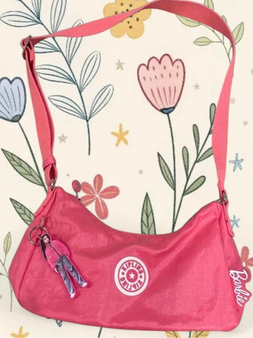 Kipling Hot Pink Shoulder Bag with Barbie Charm
